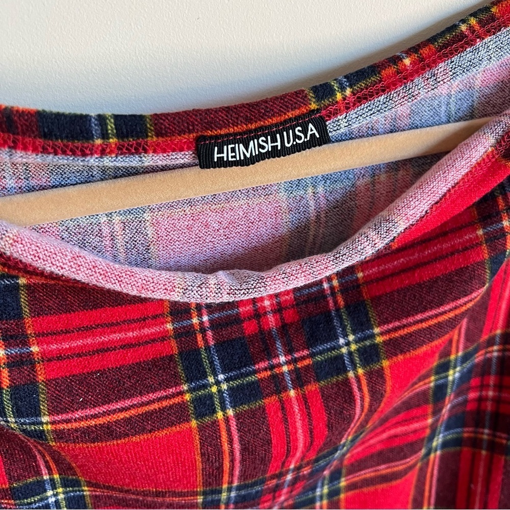 Heimish USA Off Shoulder Holiday Long Sleeve Top - Red Tartan - Size XL - EUC - Picture 5 of 6